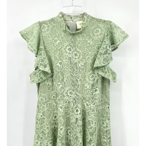 NEW ANTHROPOLOGIE MAEVE dress fit flare mini lace mock neck flutter mint LARGE - Picture 3 of 11